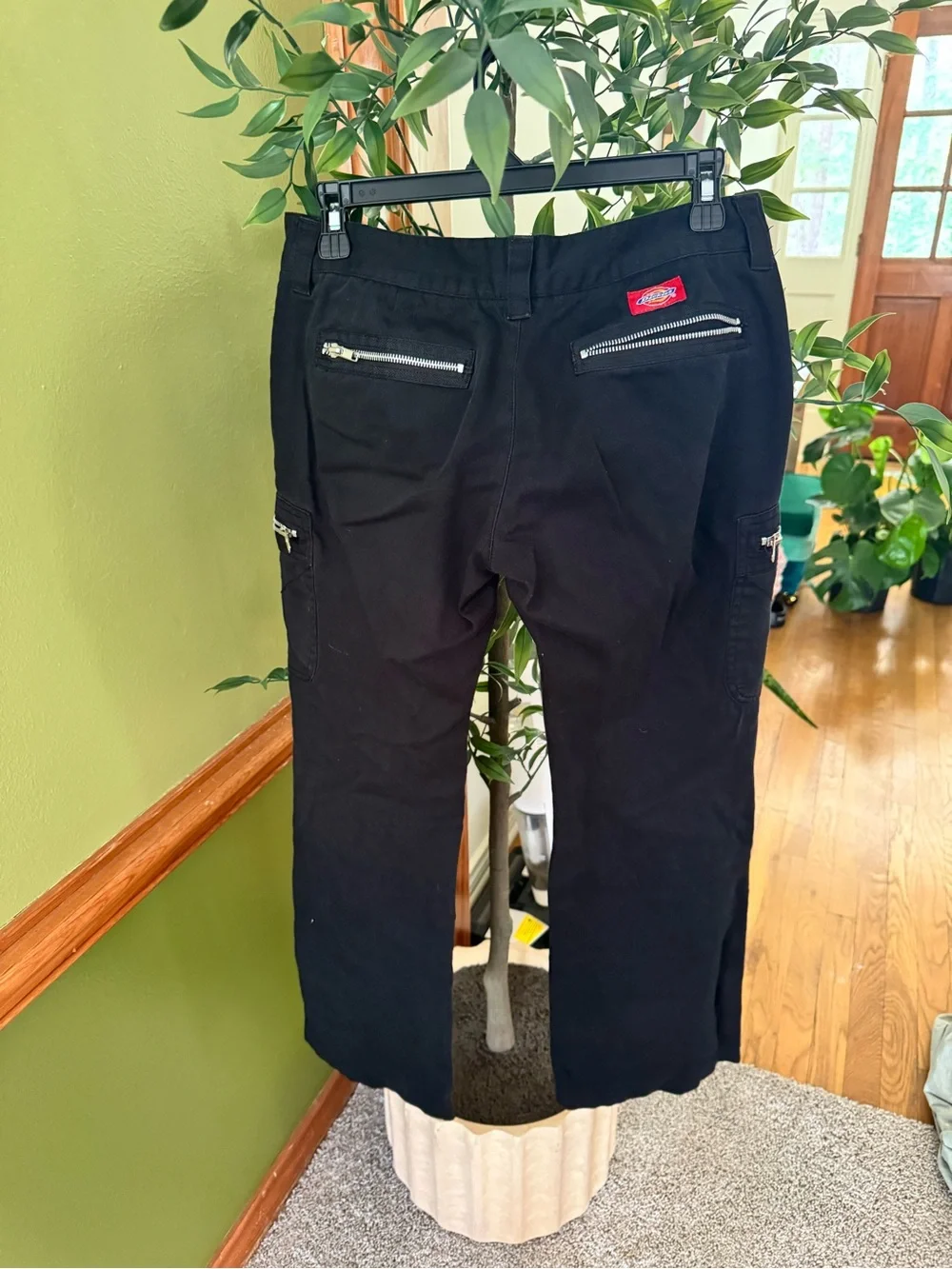 DICKIES Black Bondage Zipper Skater Work Wide Leg Punk Cargo Pants